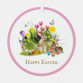 Joli lapin de Pâques et ornement de jardin fleuri (Recto)