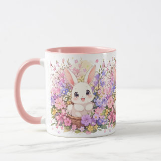 Joli lapin de Pâques Mug à café rose bicolore