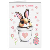 Joli lapin de Pâques Pot de fleurs & Fleurs roses (Devant)