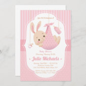 Joli lapin lapin Baby shower Invitation fille (Devant / Derrière)