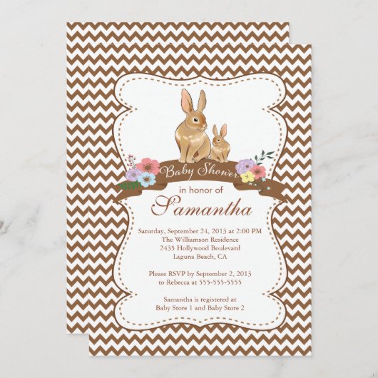 Joli lapin lapin Baby Shower Invitations (Devant / Derrière)
