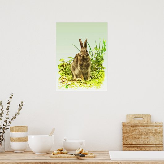 Joli lapin lapin Brown en herbe verte Poster (Cuisine)