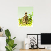 Joli lapin lapin Brown en herbe verte Poster (Bureau à domicile)