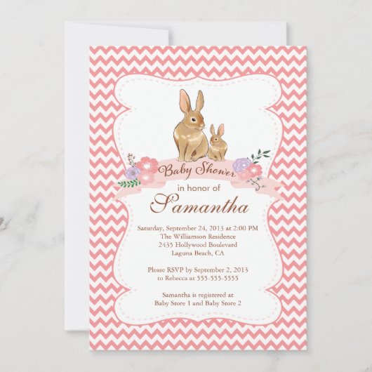 Joli lapin lapin Fille bébé douche Invitations (Devant)