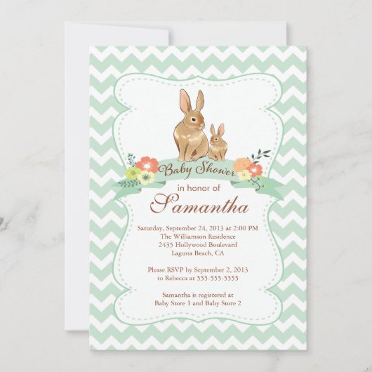 Joli lapin Lapin Neutre Baby Douche Invitations (Devant)