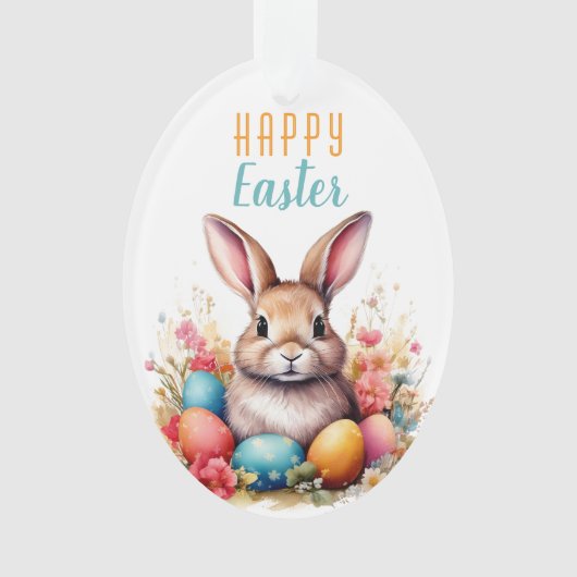 Joli Lapin Oeufs Colorés Fleurs Joyeuses Pâques (devant)