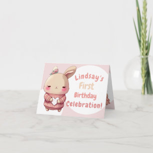 Joli Lapin Rose Doux Invitation Anniversaire