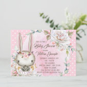 Joli lapin rose lapin Baby Douche Invitations (Debout devant)