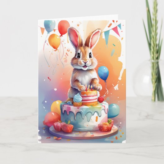 Joli lapin sur gâteau à célébrer ! | Carte (Devant)