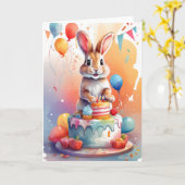 Joli lapin sur gâteau à célébrer ! | Carte (Fleur jaune)