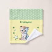 Joli léopard ajouter nom pois étoiles vert (Gant de toilette)