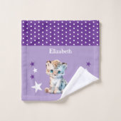 Joli léopard ajouter nom pois étoiles violet (Gant de toilette)