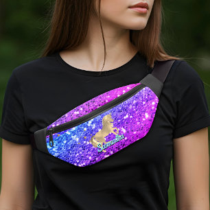 Joli licorne rose Paillettes arc-en-ciel or monogr
