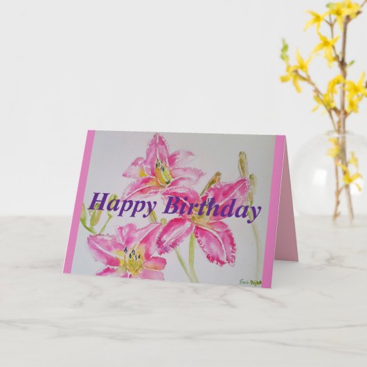 Joli Lily En Rose Carte Anniversaire Aquarelle (Fleur jaune)