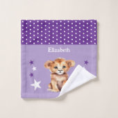 Joli lion ajouter nom pois étoiles violet (Gant de toilette)