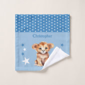 Joli lion ajouter un nom pois étoiles bleu (Gant de toilette)
