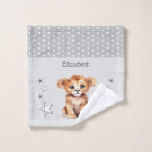 Joli lion ajouter un nom pois étoiles gris (Gant de toilette)