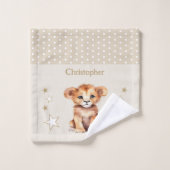 Joli lion ajouter un nom pois étoiles marron (Gant de toilette)