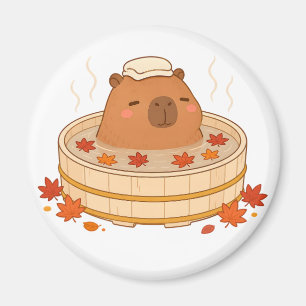 Joli Magnet Capybara Onsen Feuille d'Érable Automn