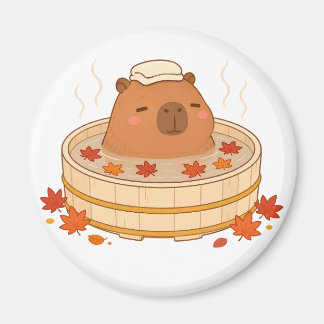 Joli Magnet Capybara Onsen Feuille d'Érable Automn