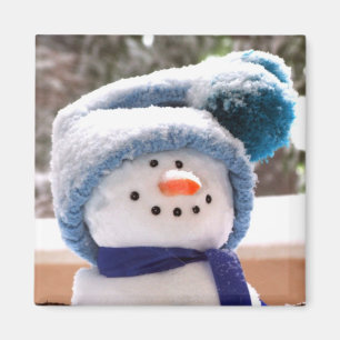 Joli Magnet Carré Bonhomme de Neige