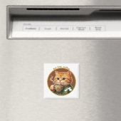 Joli Magnet Chat Orange Buvant du Thé Café (In Situ (Lave-vaisselle))