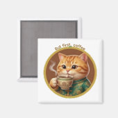 Joli Magnet Chat Orange Buvant du Thé Café (Recto/Verso)