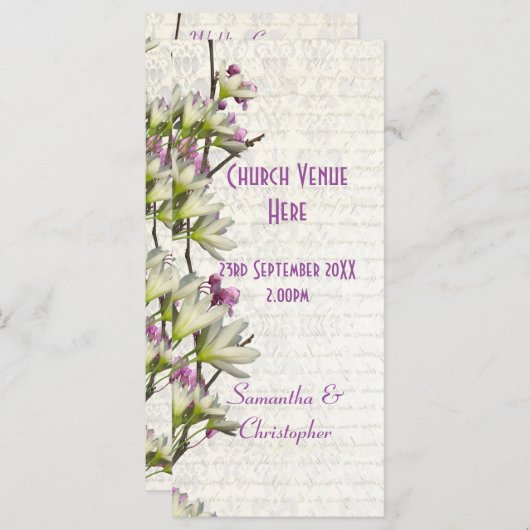 Joli mauve blanc fleurie église programme de maria (Devant / Derrière)