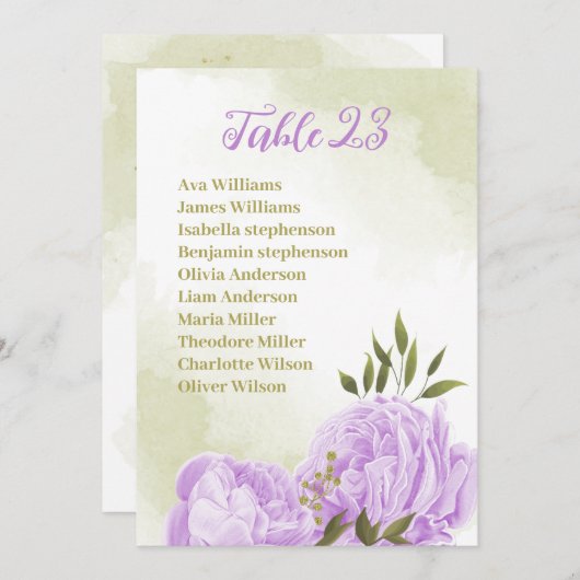 joli mauve fleurs verdure carte de siège (Devant / Derrière)