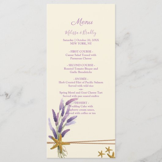 joli Menu de mariage simple étoile de mer (Devant)
