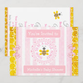 Joli Miel Abeille rose Invitations Baby showers de (Devant / Derrière)
