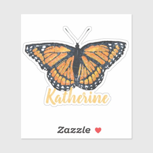 Joli Monarque Papillon Artwork avec Sticker de nom (Feuille)