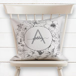Joli Monogramme botanique rose pâle<br><div class="desc">Un beau design moderne en monogramme,  dans le rose et le noir à la mode,  avec typographie manuscrite et des botaniques dessinés à la main. Le design est le même des deux côtés du coussin. Copyright Anastasia Surridge Designs,  tous droits réservés.</div>