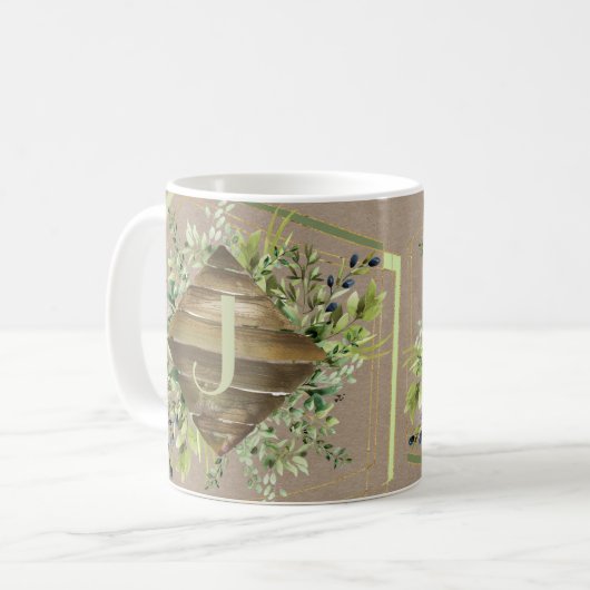 Joli Monogramme de bois avec Mug d'herbes (Devant gauche)