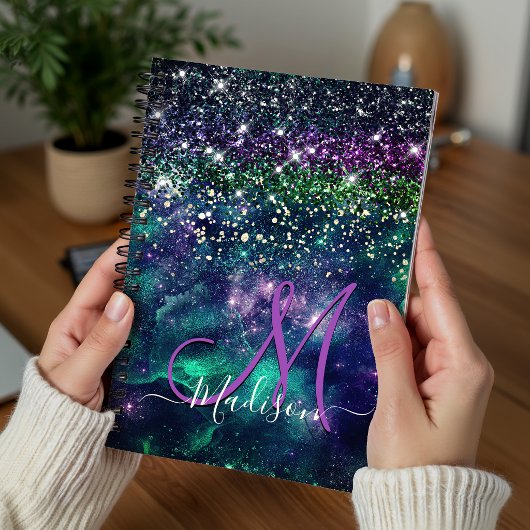 Joli monogramme de fausse brillance vert violet fo
