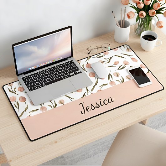 Joli monogramme de nom de pêche blanche aquarelle