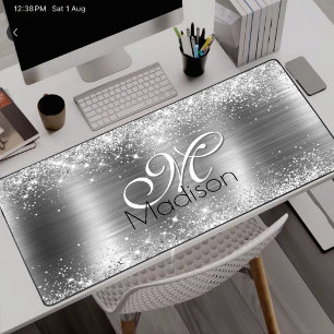 Joli monogramme faux paillettes argent métallisé b