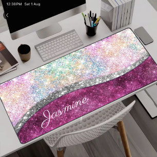 Joli monogramme iridescent rose argent faux paille