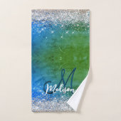 Joli monogramme pailleté or faux bleu vert (Serviette à main)