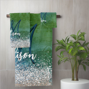 Joli monogramme pailleté or faux bleu vert