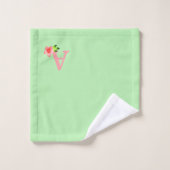 Joli monogramme rose avec fleur sur fond vert citr (Gant de toilette)