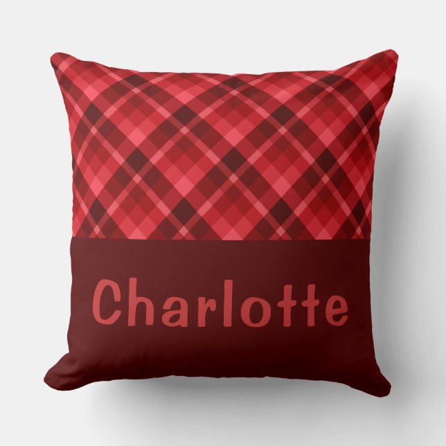 Joli Monogramme Roux Plaid Gros Oreiller (Recto)