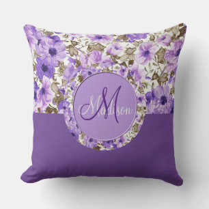 Joli Monogramme violet et blanc Coussin floral 3