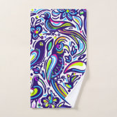 Joli motif artistique des oiseaux l Bleu et blanc (Serviette à main)