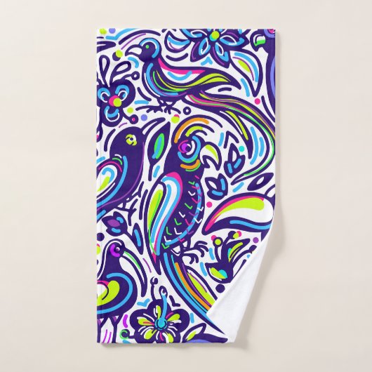 Joli motif artistique des oiseaux l Bleu et blanc (Serviette à main)