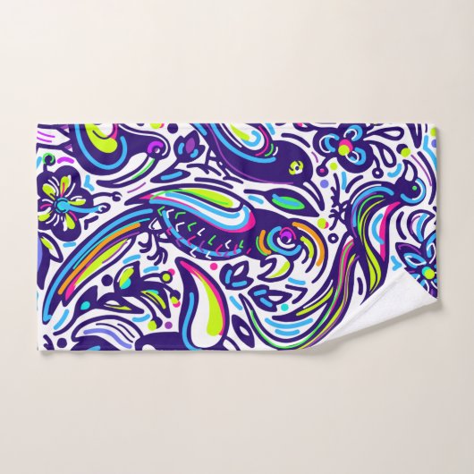 Joli motif artistique des oiseaux l Bleu et blanc (Serviette à main)