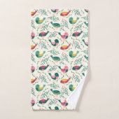 Joli Motif botanique aux oiseaux roses et verts (Serviette à main)