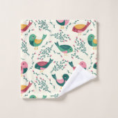 Joli Motif botanique aux oiseaux roses et verts (Gant de toilette)