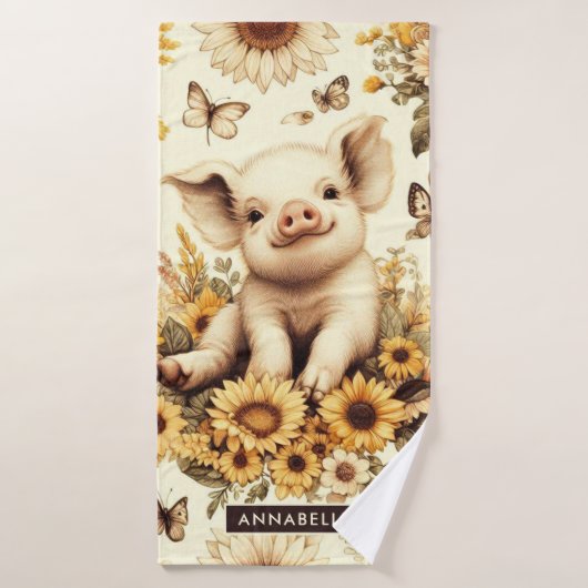 Joli Motif de cochon de tournesol Vintage (Serviette de bain)
