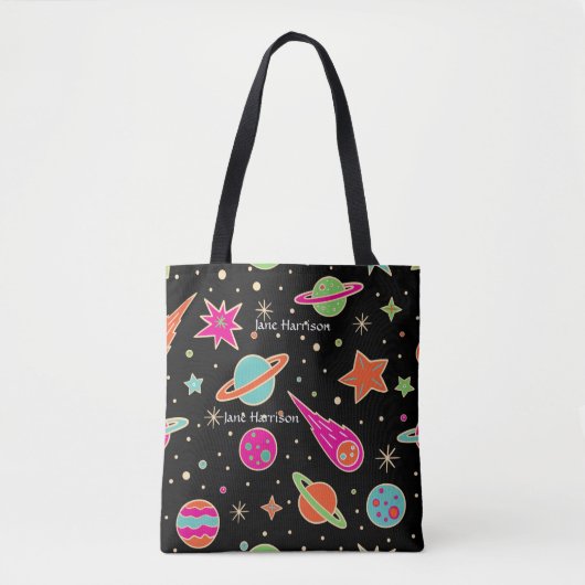 Joli Motif de fusée spatiale colorée Nom Sac fourr (Devant)